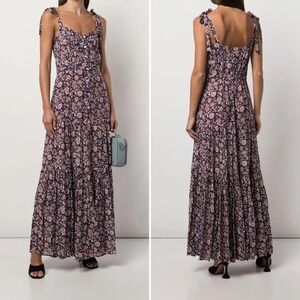 Veronica Beard Navy Floral Tie‑Shoulder Maxi Dress